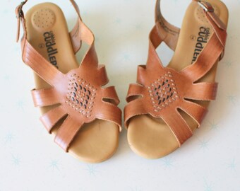 1980s Woven Leather Sandals - Size 9 - Vintage Boho Flats