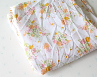 sweet Vintage 1970s Retro FLORAL FLAT Sheet...queen rose print vintage room decor girls retro kids blue floral pastel adults bedding