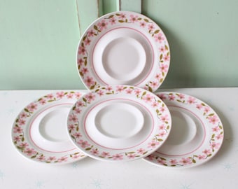 Vintage Floral ROSE Plates Set....bright. 1970s. 1960s. kitsch. serving. bowls. stackable. rare vintage. made in usa. floral