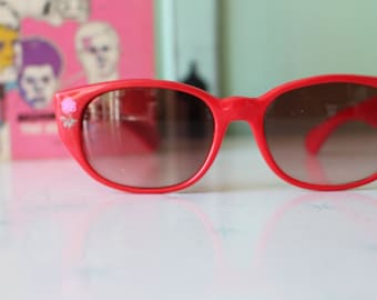 1980s Red Floral Sunglasses: Vintage UV Protection