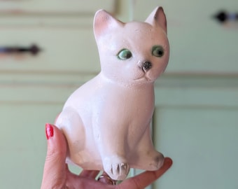 Vintage wit beeldje Kitty: jaren 80 retro kattenliefhebber decor