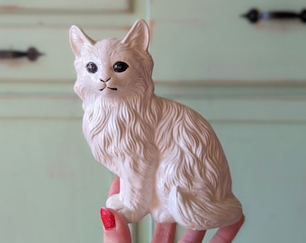 Vintage wit beeldje Kitty: jaren 80 retro kattenliefhebber decor