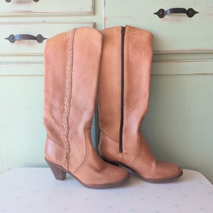 1980s Vintage Tan Leather Tall Boots - Size 7