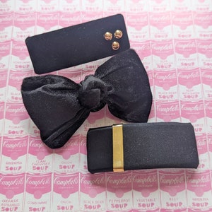 Vintage 80s Black Hair Barrette Set: Bow & Glam Accessories