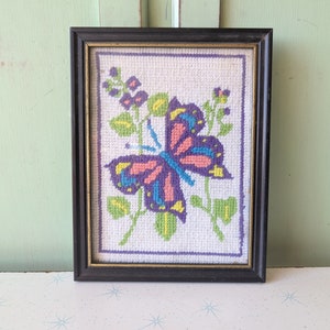 Vintage 1970s Butterfly Knit Art: Retro Home Decor (7x9)
