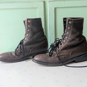 Vintage Brown Leather Lace-Up Boots - Mens Size 10