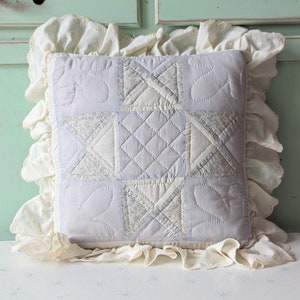 80s Vintage Ruffled Throw Pillow: Shabby Chic Pink Ribbon Accent