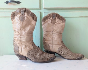 Vintage 1980s Zodiac Leather Cowgirl Boots - Size 9