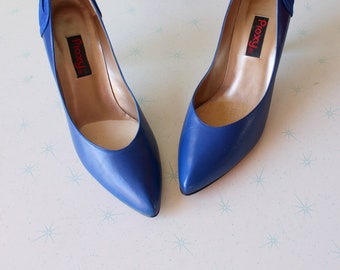 Vintage 1980s Blue Proxy Heels...size 7.5 womens....glam. blue heels. stiletto. pumps. red carpet. fancy. party. wedding. bridal. party. 80s