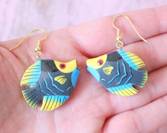 Vintage Colorful FISH Earrings..pierced ears ocean dangly retro fish jewelry fish in the sea animal lover colorful sea life kawaii
