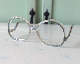 Vintage JACKIE O Glasses.blue. clear. new old stock. classic. groovy. twiggy. mod. retro glasses. librarian. secretary. woodstock. oversized