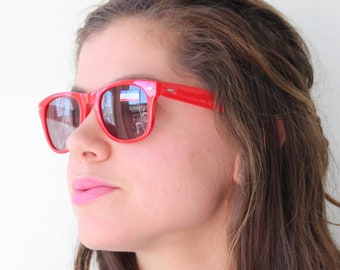 Vintage RED Mod France 1970s 1980s Sunglasses.retro. colorful shades. costume. hipster. nerd. shades. indie. chic. boho. deadstock.