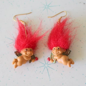 Vintage Cupid Troll Doll Earrings: 1980s-90s Kitsch Jewelry