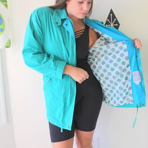 1970s Teal Raincoat: Retro Unisex Rain Jacket, Size Medium