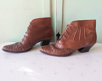 Vintage NICOLE Brown Leather Ankle Boots, Size 8.5