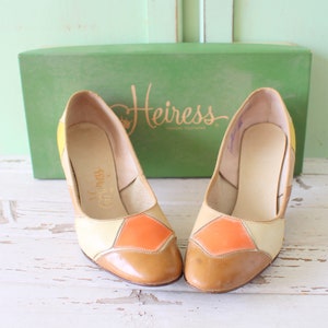 Vintage 1960s Heiress Two-Tone Heels: Autumn Mod Pumps, Size 6