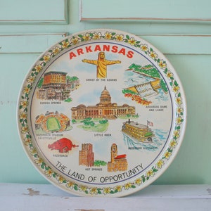 Vintage Arkansas State Tin Plate: Ozarks Souvenir, 13&quot;