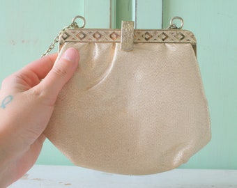 1960s GOLDEN  Fancy Clutch Purse.....glam. gogo. princess. clutch. bag. 50s 60s accessories. mod. fancy gold purse. shimmer