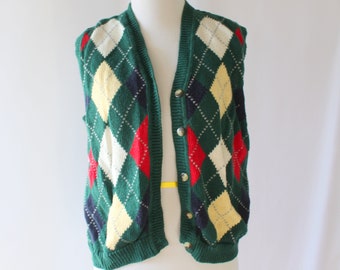 Vintage Preppy Christmas Golf SWEATER Vest.....large. kitsch. retro. novelty. holiday. christmas. party. festive. college. frat. classic.