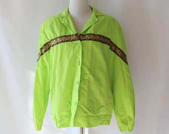 1980s Vintage Neon Green Jacket: Retro Unisex Medium-Large