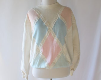 Boho Crop Sweatshirt: Pastel Diamond Top, Medium