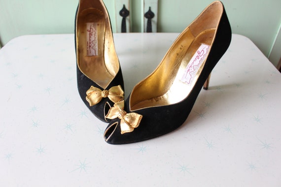 Vintage Black Golden PARTY Leather GLAM Heels...s… - image 1