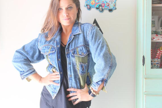 1980s 90s HIPSTER Acid Jean Jacket Coat...small w… - image 1