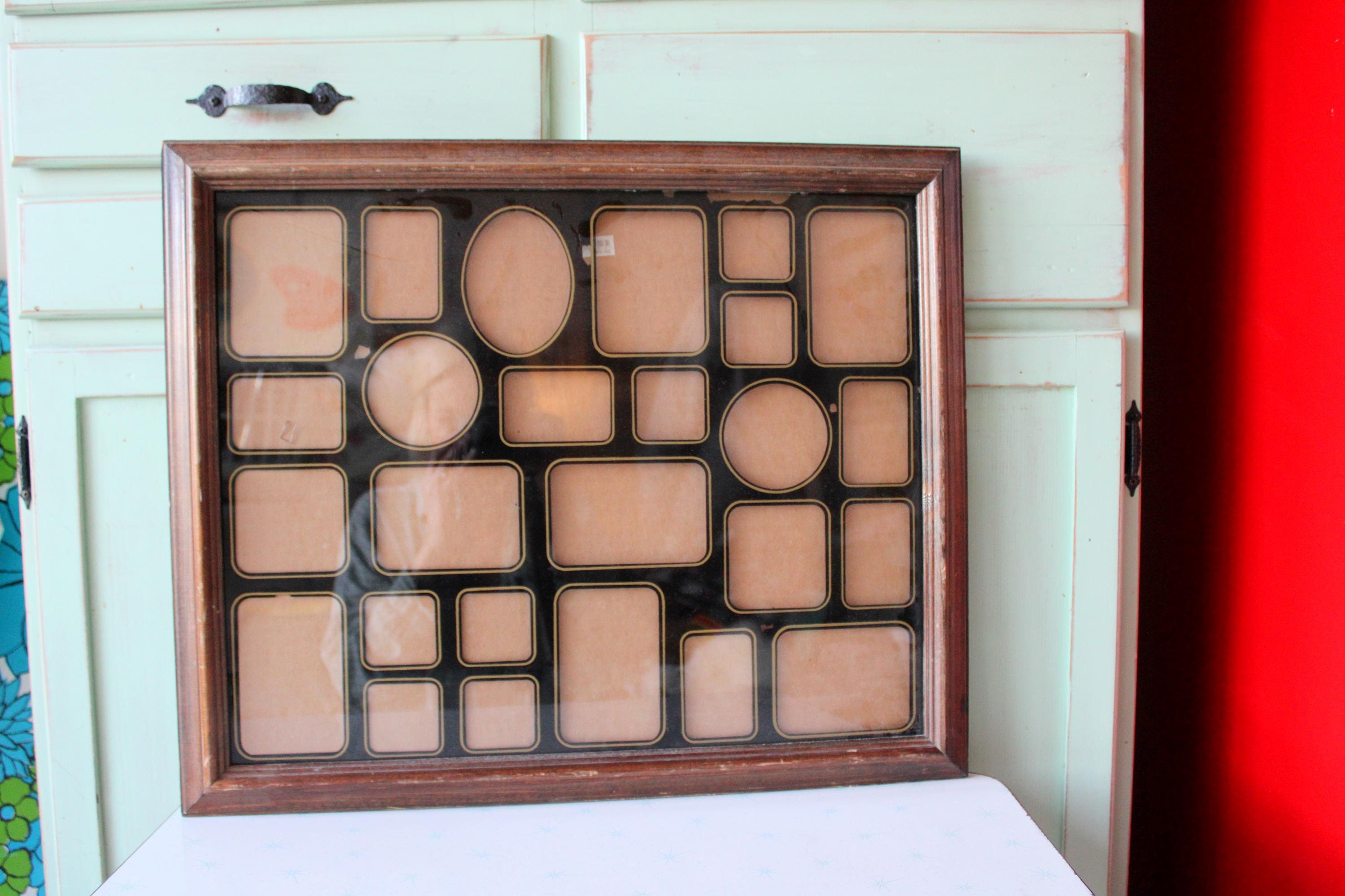 1970s 80s Wooden Collage Vanity Picture Frame....70s home. novelty. retro housewares. gift. multi picture frame. cute. housewarming. 16 x 20