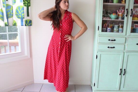 1980s RED Polka Dot Dress....size medium large. m… - image 3