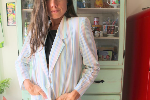 Rainbow striped blazer sale