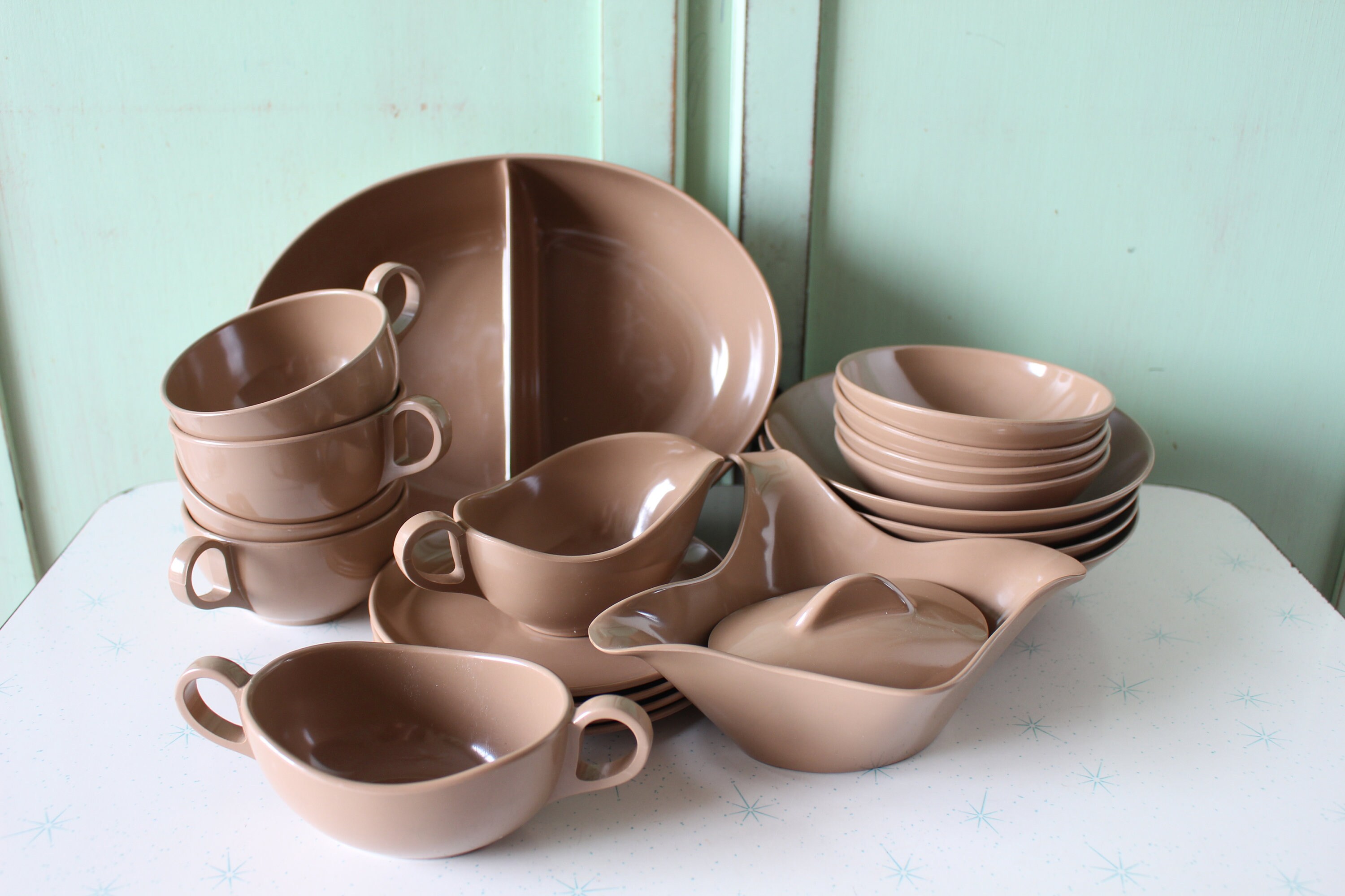 Vintage Melmac Brown Cups and Plates Set - 1970s Kitsch Decor - Etsy