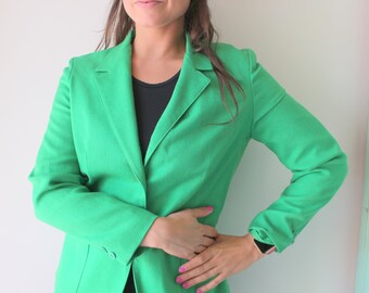 Lime Green Cotton Blazer: Mod Style, Size M/L