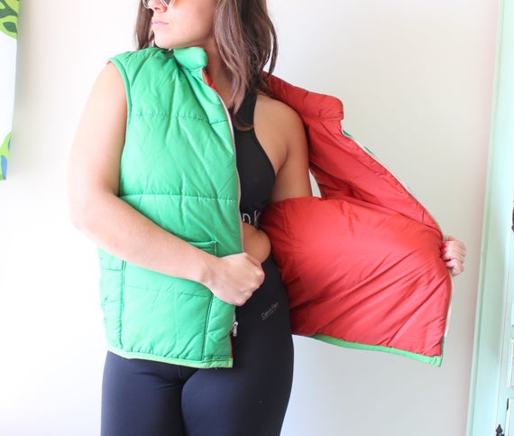 1980s GREEN Mesh Winter Coat Vest....green. retro… - image 1