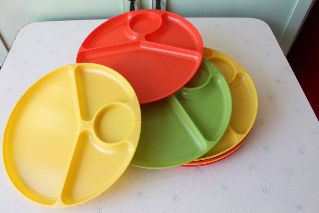 7 Vintage Groovy Plate Set vintage Home Set Orange Green Yellow 
