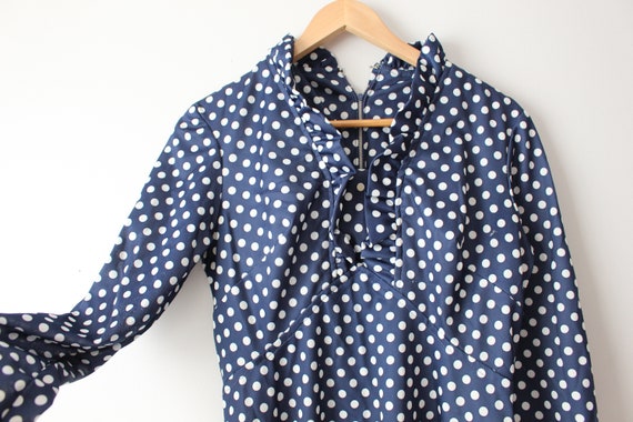 1980s POLKA DOTS Navy and White Dress....size sma… - image 5