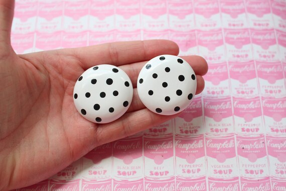 Huge 1980s BLACK and WHITE POlka Dot Earrings..co… - image 1