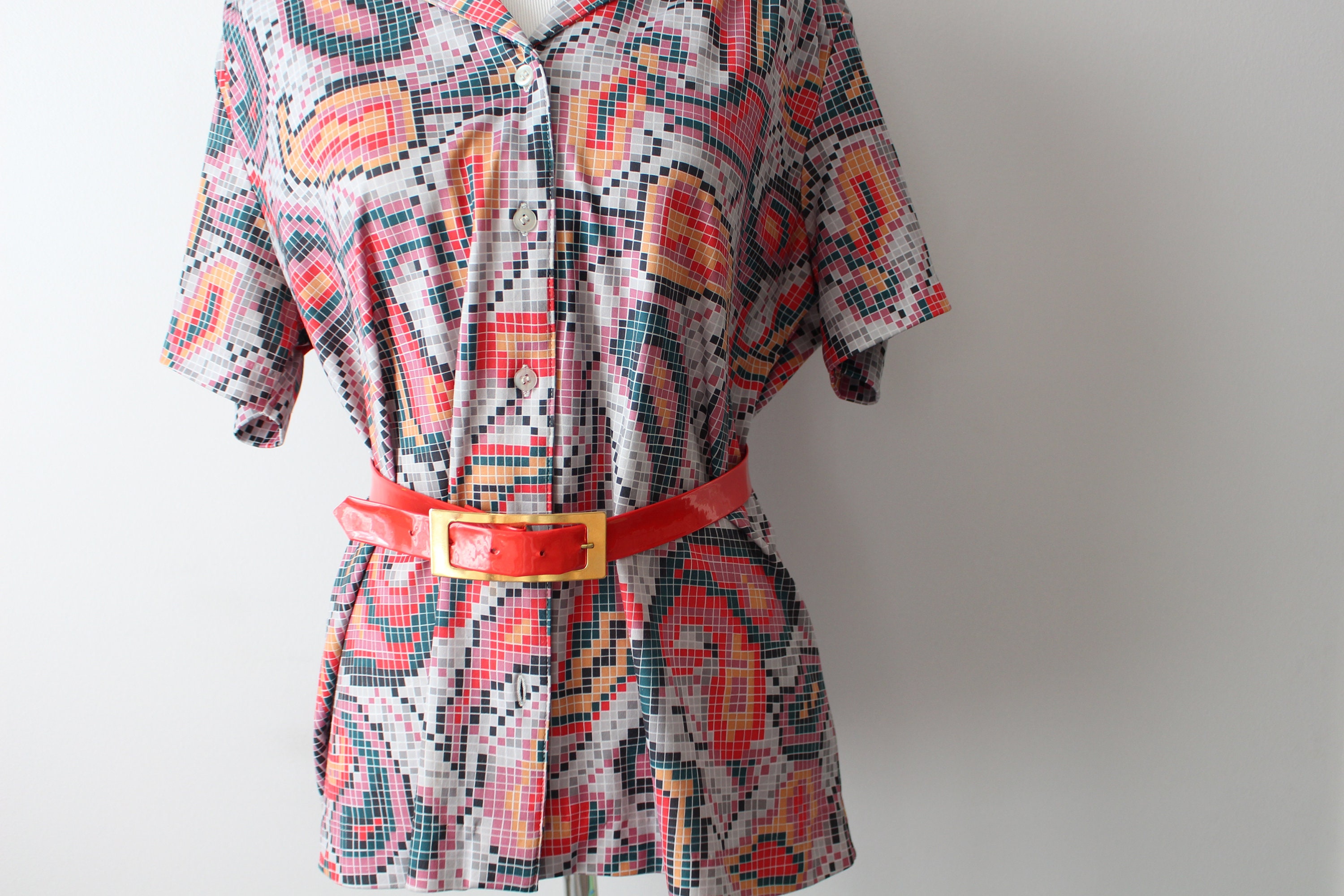1970s Geometric Print Top: Vintage Sears Poly Shirt (S-M) - Etsy 