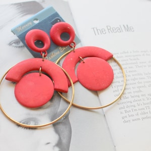 1980s Red Geometric Earrings: Kitsch Glam NOS