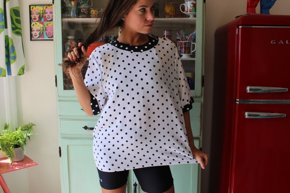 Vintage POLKA DOTS Blouse...womens. black and whi… - image 3