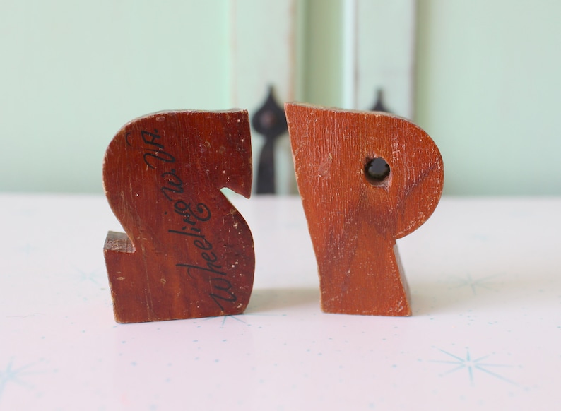 retro housewares Vintage ATOMIC Salt and Pepper Shakers...s and p housewarming kitschy wooden serving retro kitchen unisex. eat