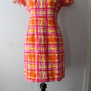 1990s Vintage Orange Pink Dress....size medium womens....size 6. spring dress. 1990s dress. spring. designer. retro. mod. squared. day dress image 3