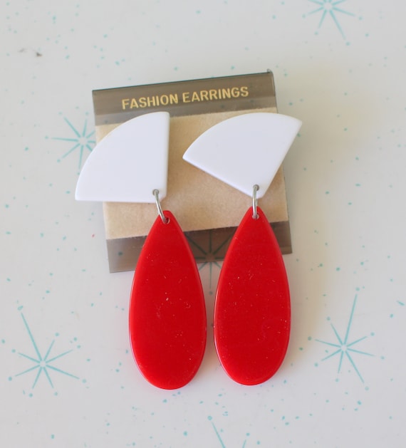 1980s GENUINE LUCITE Glam Dangly Red Earrings..co… - image 1