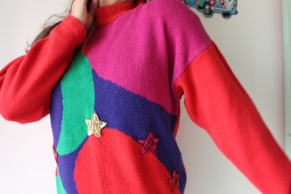 1980s RAINBOW DREAM Oversized Geometric Sweater..… - image 4