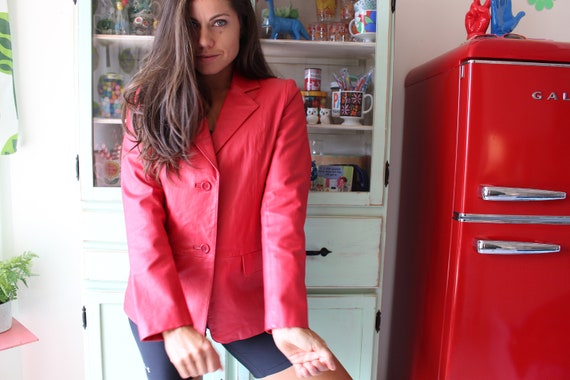 1980s RED LEATHER Coat Jacket...size medium size … - image 4