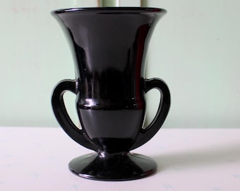 Vintage Atomic Black Glass Vase: Mid Century Retro Decor