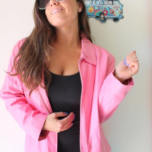 Vintage Pink Cotton Blazer: Retro Mod Jacket (L-XL)