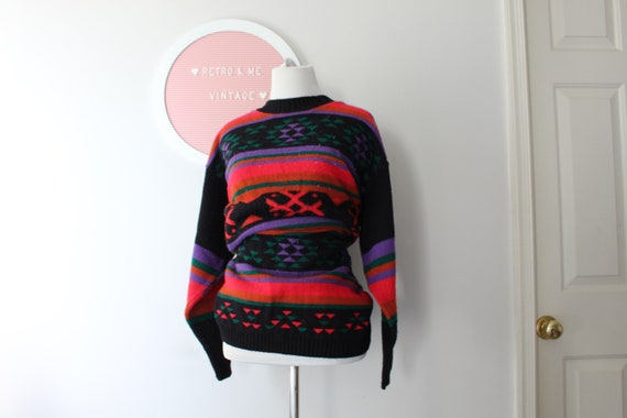 1980s Colorful Geometric Sweater.....red. purple.… - image 5