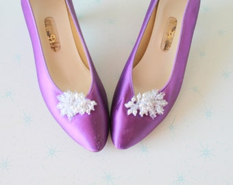 Décolleté in raso viola anni '80, taglia 6.5, scarpe eleganti