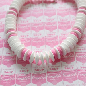1980s Pink & White Plastic Bead Necklace: Retro Kitsch Costume Jewelry