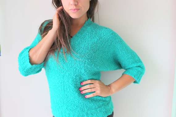 1980s Teal Green Acrylic Sweater, Fritz Brand (Si… - image 1